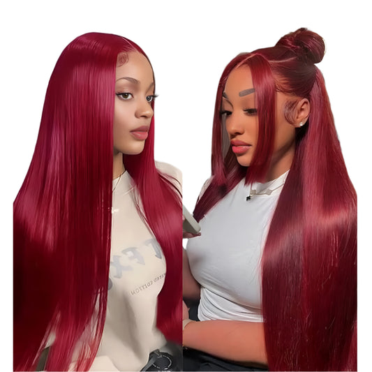 Lace Front 99J Burgundy Straight Human Hair Wigs