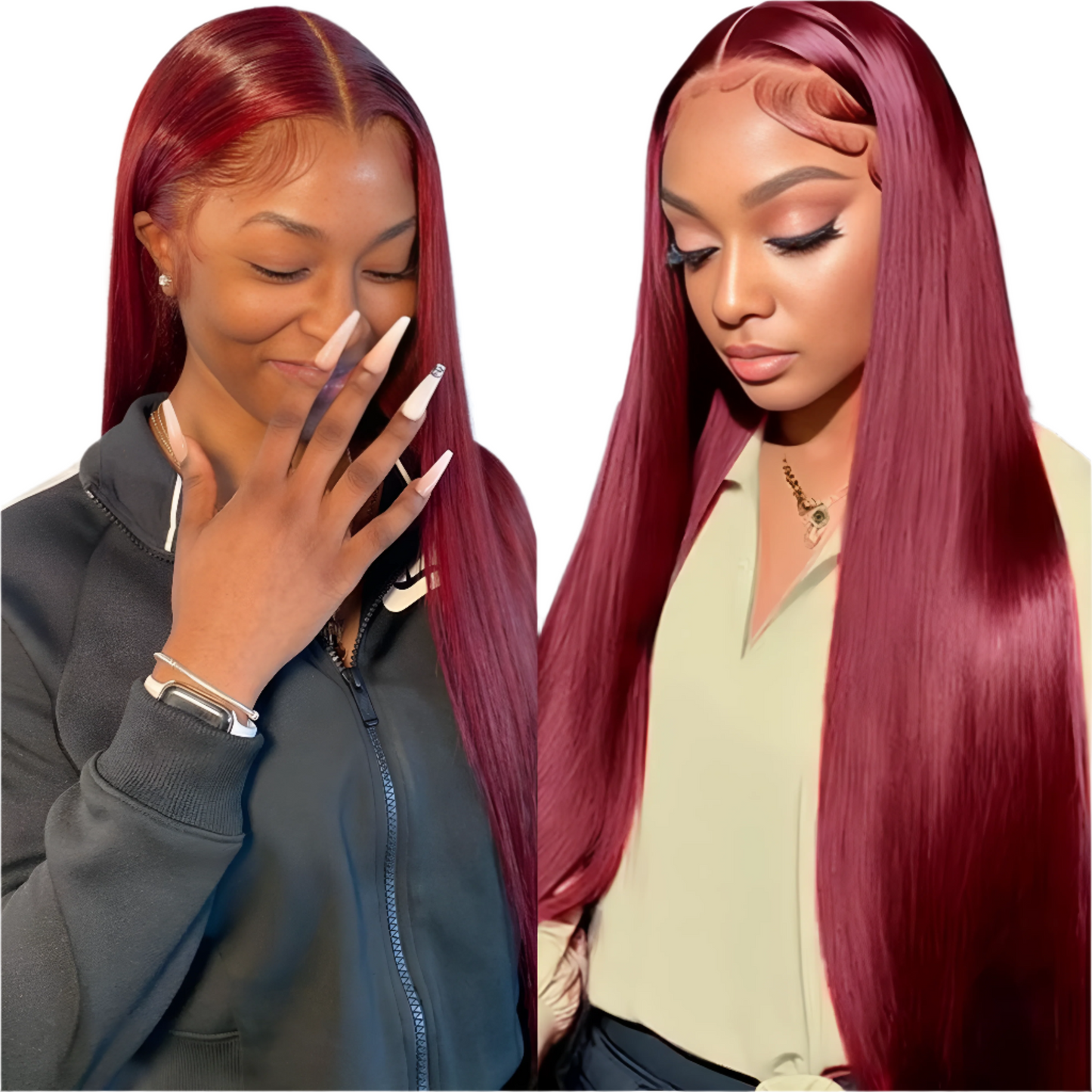 Lace Front 99J Burgundy Straight Human Hair Wigs