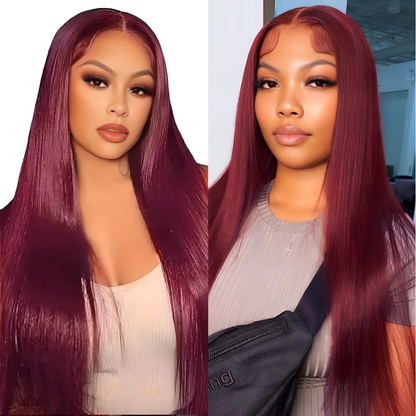 Lace Front 99J Burgundy Straight Human Hair Wigs