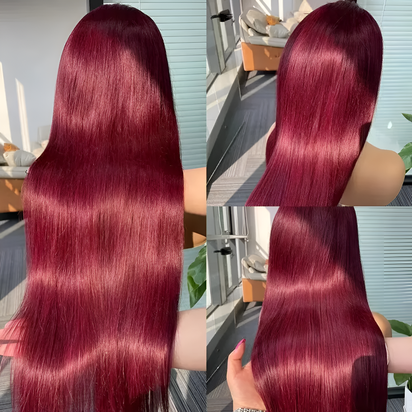 Lace Front 99J Burgundy Straight Human Hair Wigs