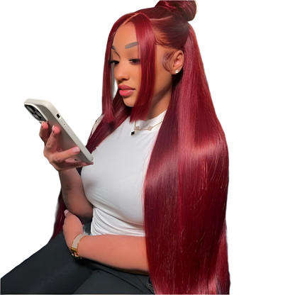 Lace Front 99J Burgundy Straight Human Hair Wigs